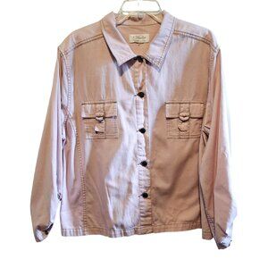 CJ Banks Pink Button-Up Jacket W/ Pockets & Tab Sleeves Womens Size XL